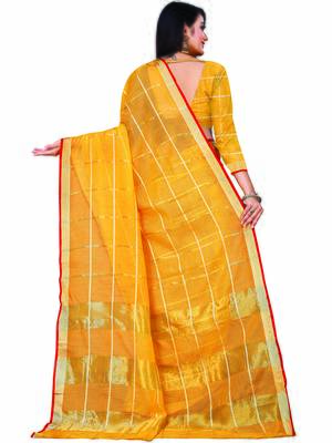 Mustard Woven Cotton Saree With Blouse 4