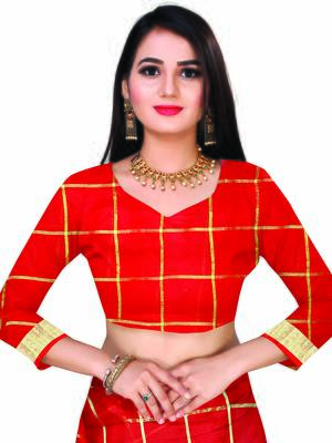 Red Woven Cotton Saree With Blouse 5