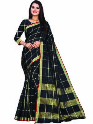 Black Woven Cotton Saree With Blouse 1