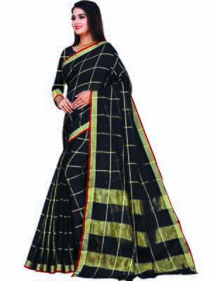 Black Woven Cotton Saree With Blouse 2