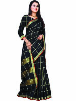 Black Woven Cotton Saree With Blouse 3