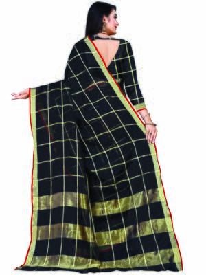 Black Woven Cotton Saree With Blouse 4