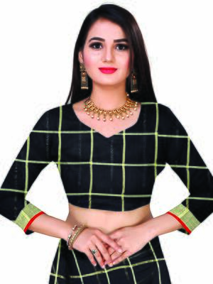 Black Woven Cotton Saree With Blouse 5