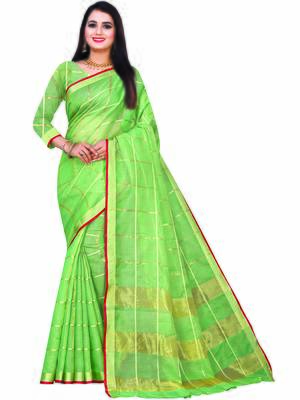 Olive Woven Cotton Saree With Blouse 1