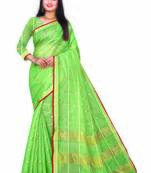 Olive Woven Cotton Saree With Blouse