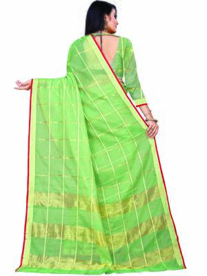 Olive Woven Cotton Saree With Blouse 4