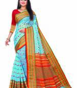 Sky Blue Woven Cotton Saree With Blouse