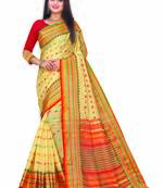 Beige Woven Cotton Saree With Blouse