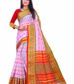Light Pink Woven Cotton Saree With Blouse