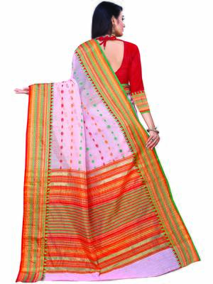 Light Pink Woven Cotton Saree With Blouse 4
