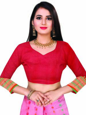 Light Pink Woven Cotton Saree With Blouse 5
