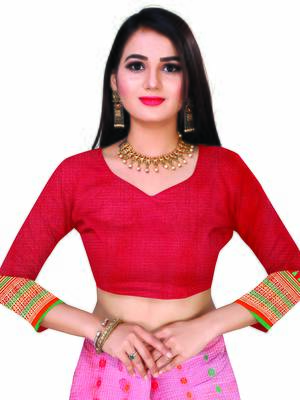 Peach Woven Cotton Saree With Blouse 5