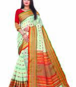 Light Blue Woven Cotton Saree With Blouse