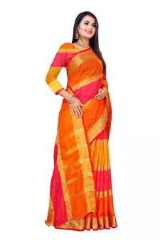 Red Woven Cotton Saree With Blouse
