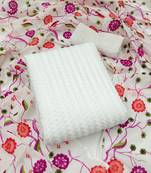 White Net Unstitched Dress Material With Floral Dupatta