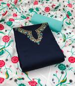 Navy Blue Chanderi Dress Material With Floral print Dupatta