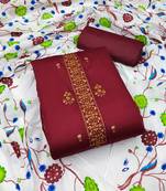 Maroon Jam Silk Dress Material With Floral print Dupatta
