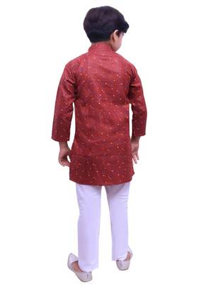Maroon Printed Cotton Boys Kurta Pajama Set 2