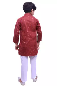 Maroon Printed Cotton Boys Kurta Pajama Set