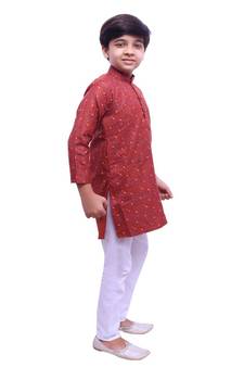 Maroon Printed Cotton Boys Kurta Pajama Set
