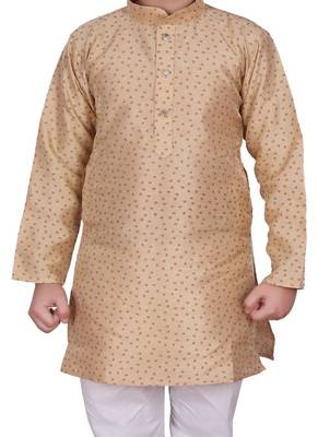Cream Self Design Silk Boys Kurta Pajama Set 3
