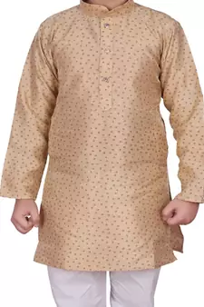 Cream Self Design Silk Boys Kurta Pajama Set