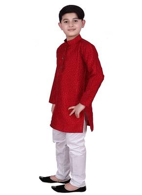 mr Self Design Silk Boys Kurta Pajama Set 4