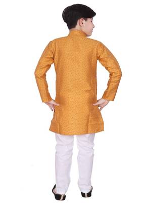 Mustard Self Design Silk Boys Kurta Pajama Set 2