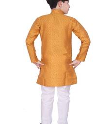 Mustard Self Design Silk Boys Kurta Pajama Set