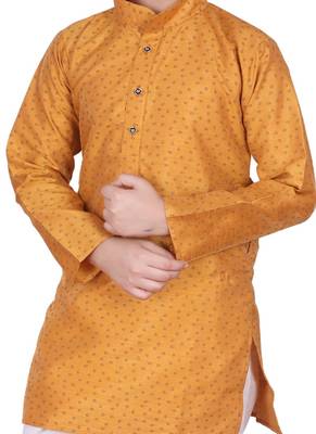 Mustard Self Design Silk Boys Kurta Pajama Set 3