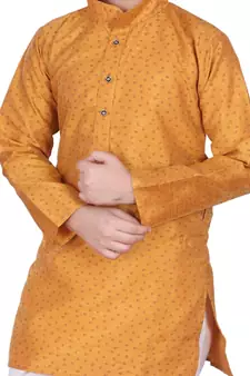 Mustard Self Design Silk Boys Kurta Pajama Set