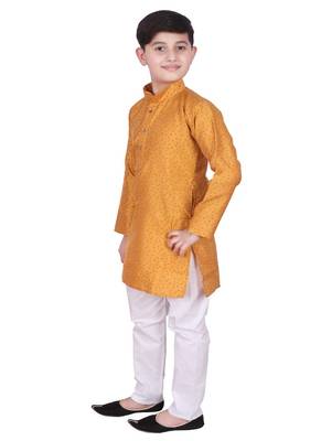 Mustard Self Design Silk Boys Kurta Pajama Set 5