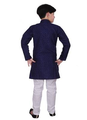 Nblue Self Design Silk Boys Kurta Pajama Set 2