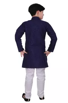 Nblue Self Design Silk Boys Kurta Pajama Set