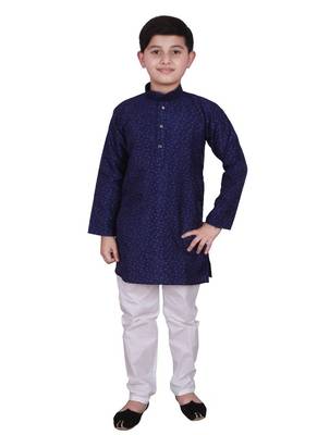 Nblue Self Design Silk Boys Kurta Pajama Set 1