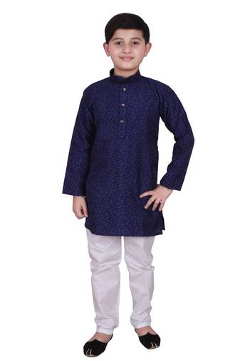Nblue Self Design Silk Boys Kurta Pajama Set