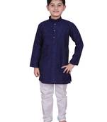 Nblue Self Design Silk Boys Kurta Pajama Set