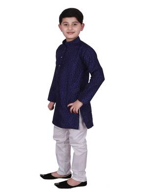 Nblue Self Design Silk Boys Kurta Pajama Set 4
