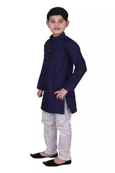 Nblue Self Design Silk Boys Kurta Pajama Set