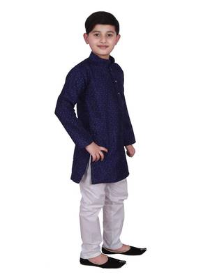 Nblue Self Design Silk Boys Kurta Pajama Set 5