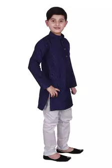 Nblue Self Design Silk Boys Kurta Pajama Set