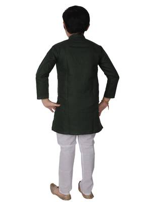 Green Self Design Cotton Boys Kurta Pajama Set 2