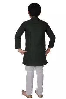Green Self Design Cotton Boys Kurta Pajama Set