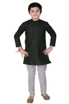 Green Self Design Cotton Boys Kurta Pajama Set
