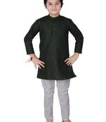 Green Self Design Cotton Boys Kurta Pajama Set