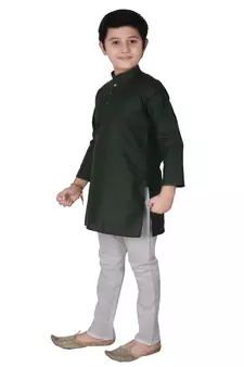 Green Self Design Cotton Boys Kurta Pajama Set