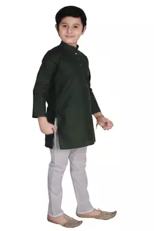Green Self Design Cotton Boys Kurta Pajama Set