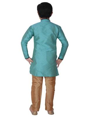 Firozi Self Design Silk boys Kurta Pajama Set 2