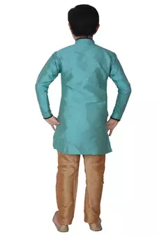 Firozi Self Design Silk boys Kurta Pajama Set