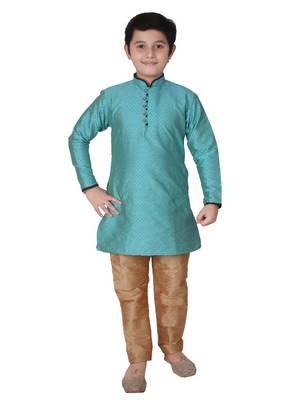 Firozi Self Design Silk boys Kurta Pajama Set 3